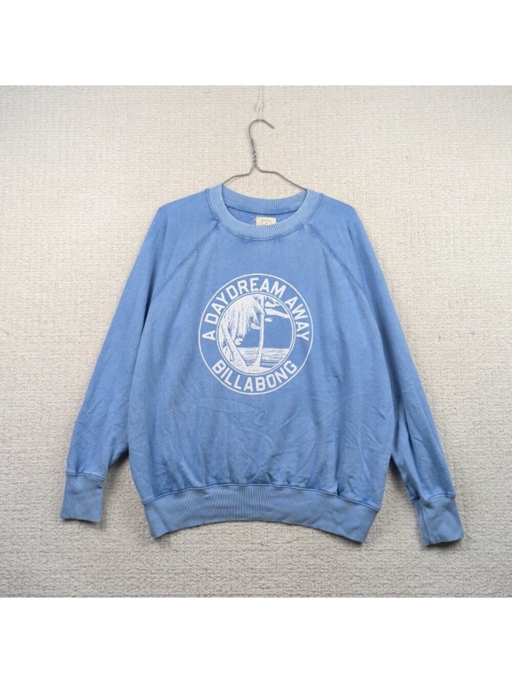 Y2K Billabong Crewneck Sweatshirt Mens L Faded Baby Blue Boho Surf Skate 2000's